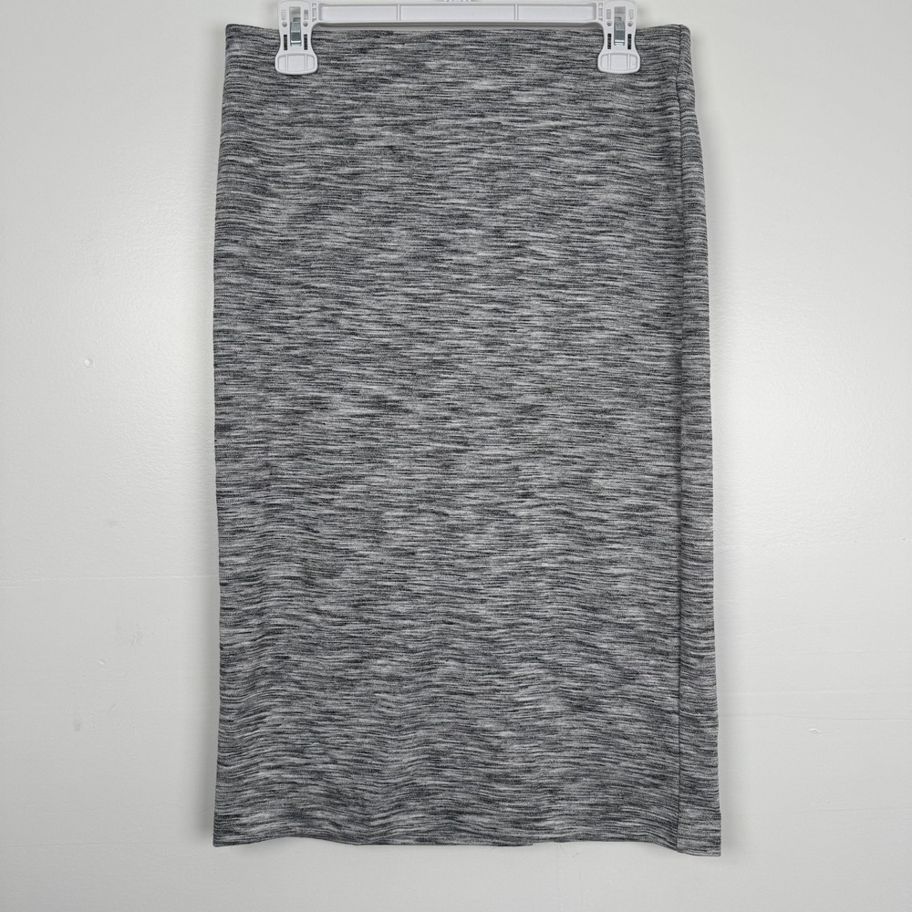 LOFT Outlet Skirt Womens Medium Gray Black Space Dye Knit Midi Pull On 21628535
